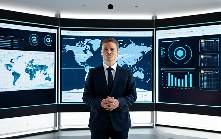A professional adult in public administration, fully clothed in a modest business suit, stands confidently in a modern, high-tech smart city operations center. Large interactive screens in the background display abstract data visualizations and complex urban planning schematics, reflecting digital transformation and AI integration. The professional observes the data with a focused expression. Perfect anatomy, correct proportions, natural pose, well-formed hands, proper finger count, natural body proportions, professional photography, high resolution, cinematic lighting, appropriate attire, safe for work, appropriate content, fully clothed, professional.