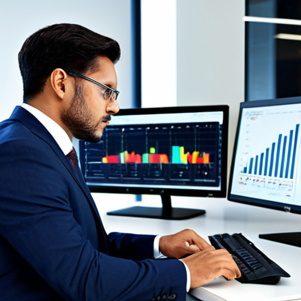 A professional public administrator, fully clothed in modest business attire, seated at a sleek, modern workstation with multiple digital screens displaying complex data analytics and interactive charts, in a well-lit, high-tech government office environment, featuring modern architecture and a clean aesthetic. safe for work, appropriate content, fully clothed, professional, perfect anatomy, correct proportions, natural pose, well-formed hands, proper finger count, natural body proportions, high-resolution, professional photography, realistic rendering, sharp focus, vibrant colors.
