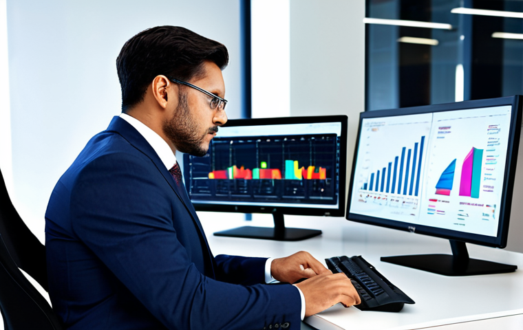 A professional public administrator, fully clothed in modest business attire, seated at a sleek, modern workstation with multiple digital screens displaying complex data analytics and interactive charts, in a well-lit, high-tech government office environment, featuring modern architecture and a clean aesthetic. safe for work, appropriate content, fully clothed, professional, perfect anatomy, correct proportions, natural pose, well-formed hands, proper finger count, natural body proportions, high-resolution, professional photography, realistic rendering, sharp focus, vibrant colors.