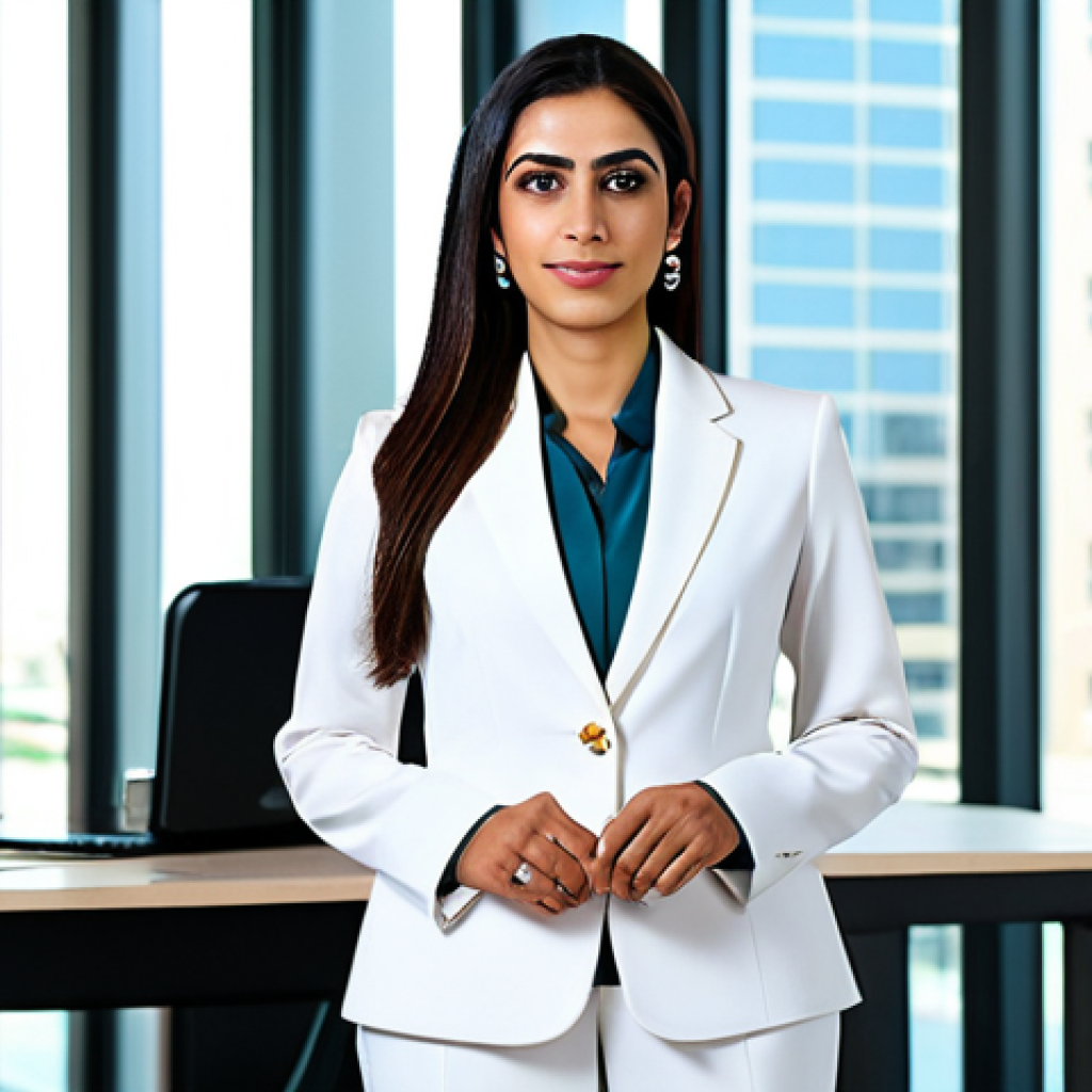 Modern Arabian Businesswoman**

"A professional Arabian businesswoman in a modest, stylish business suit, standing confidently in a modern office in Dubai, United Arab Emirates, fully clothed, appropriate attire, safe for work, perfect anatomy, natural proportions, professional photography, high quality, bright lighting, family-friendly."

**