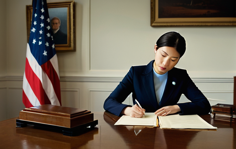 공공관리사 직무에서의 윤리적 문제와 해결 방법 - **Prompt:** A professionally dressed male or female government official in a modern office, sitting ...