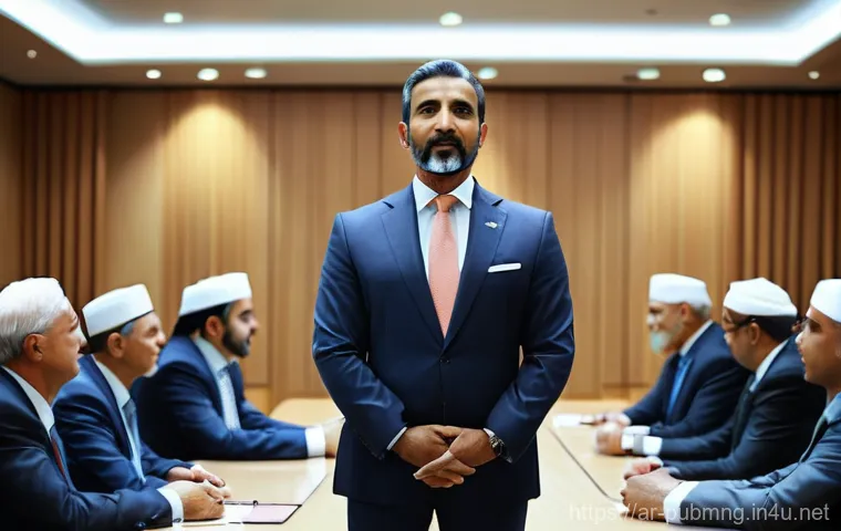 공공관리사 관련 업무와 직무의 차이 - **Prompt:** A diverse team of five Arab government professionals, including men and women dressed in...