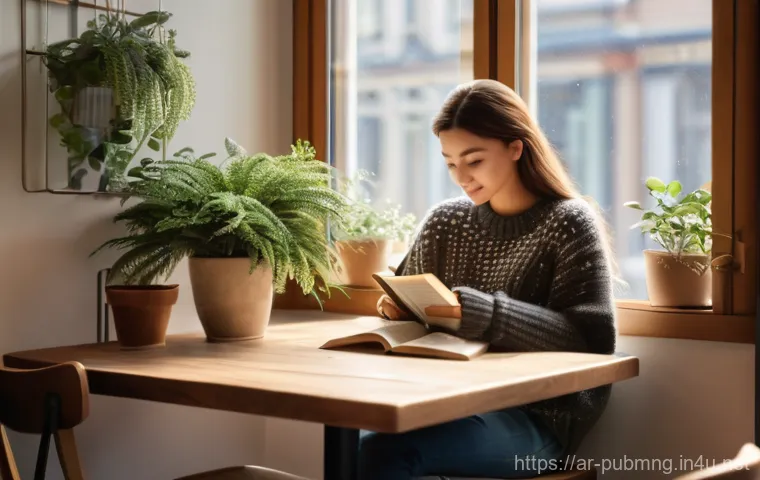 공공관리사 취업 시 추천하는 이력서 작성법 - A cozy, sunlit cafe scene with a person (gender-neutral, wearing a stylish, comfortable sweater and ...
