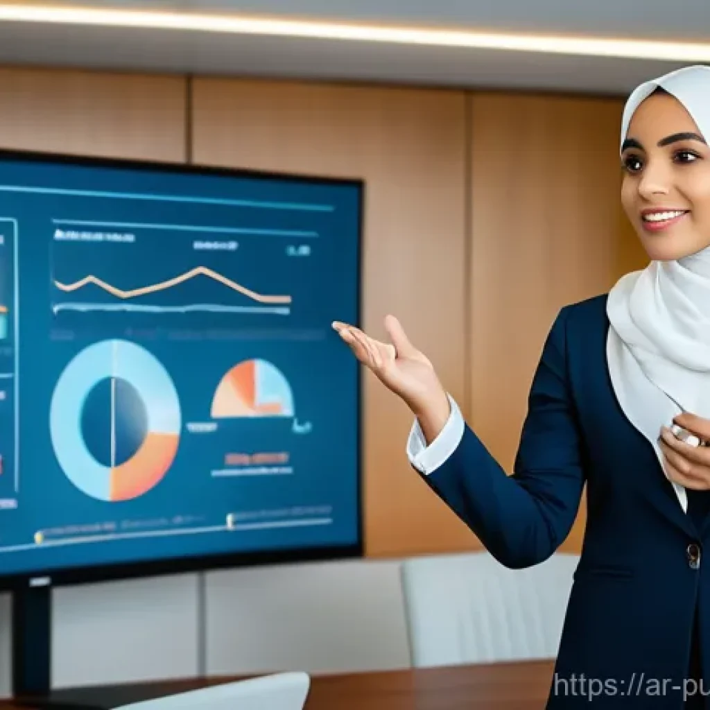 공공관리사 취업 성공 스토리 - **Prompt:** A young Arab professional woman, elegantly dressed in modest business attire including a...