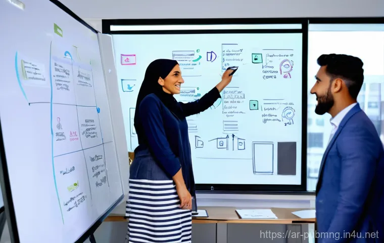 공공관리사 취업 성공 스토리 - **Prompt:** A bustling, digitally advanced government service center in an Arab city. In the foregro...