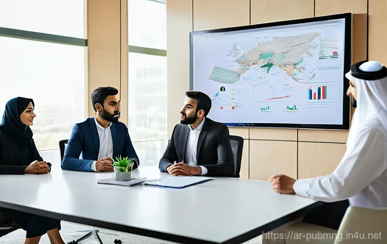 공공관리사 직무 평가에서 높은 점수를 받는 법 - **Prompt:** A diverse group of four Arab professionals, two men and two women, dressed in modest yet...