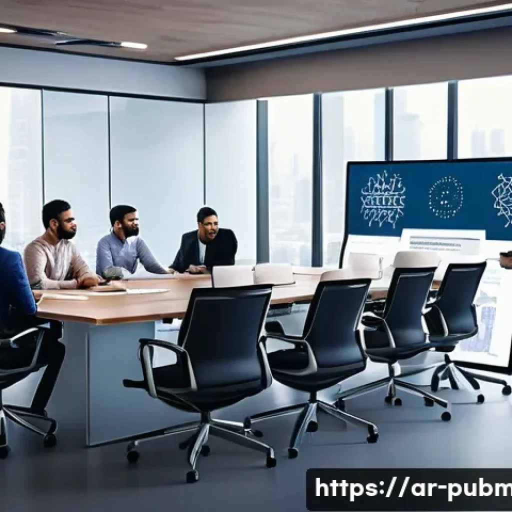 공공관리사 취업 후 첫 달 준비사항 - A modern office environment featuring a diverse team of Middle Eastern professionals engaged in a co...