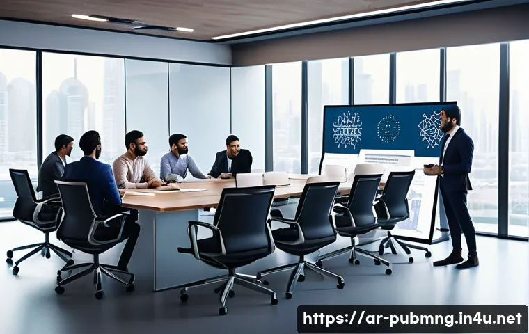 공공관리사 취업 후 첫 달 준비사항 - A modern office environment featuring a diverse team of Middle Eastern professionals engaged in a co...
