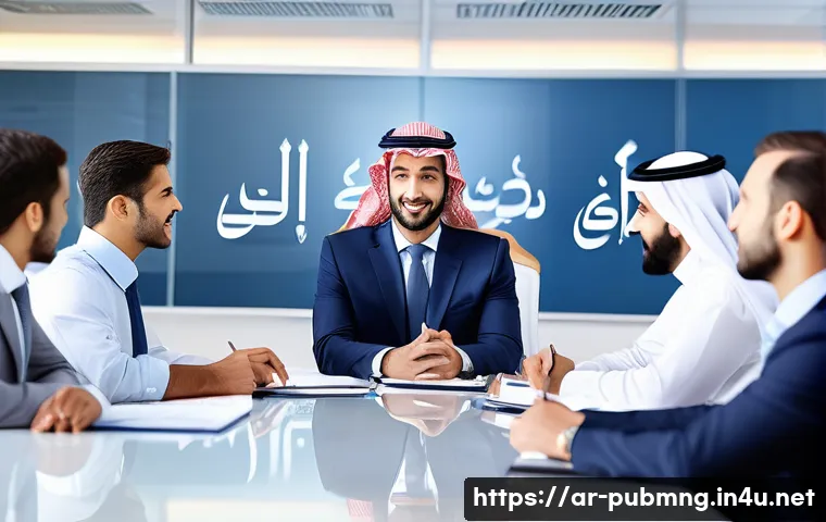 공공관리사 자격증으로 시작하는 새로운 커리어 - A professional Arab man in modern business attire, confidently leading a diverse team meeting in a b...