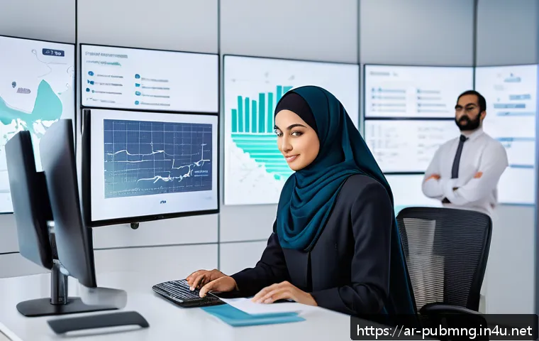 공공관리사와 관련된 주요 이슈 - A modern government office scene in a Middle Eastern setting, showcasing diverse Arab public sector ...