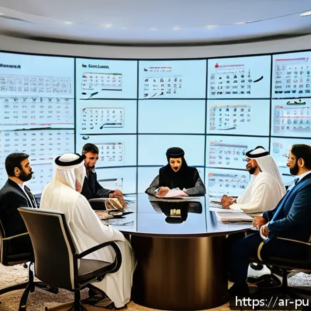 공공관리사 필기시험에서 자주 출제되는 이론 - A detailed and professional office scene showing a diverse group of Arab business professionals in t...