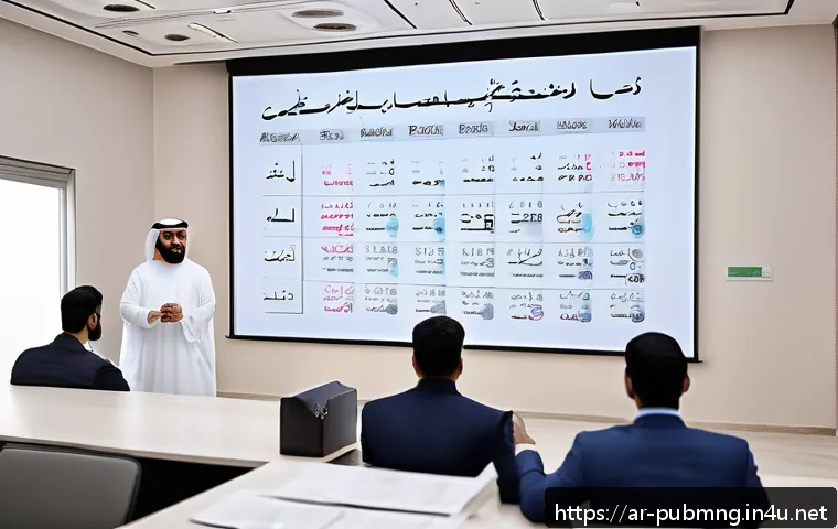 공공관리사 직무와 관련된 실무 교육 추천 - A modern office training room in Riyadh with diverse Arab professionals engaged in a strategic plann...