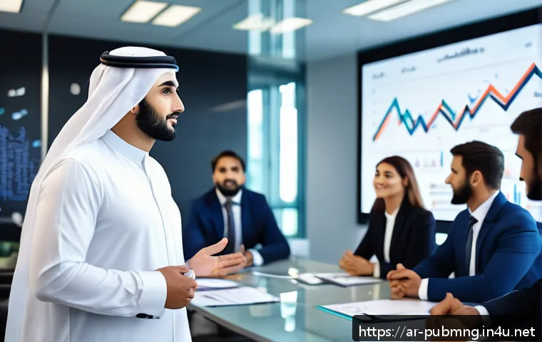 공공관리사 자격증으로 확장 가능한 직무 영역 - A professional Arab business leader in a modern office setting, confidently leading a diverse team d...