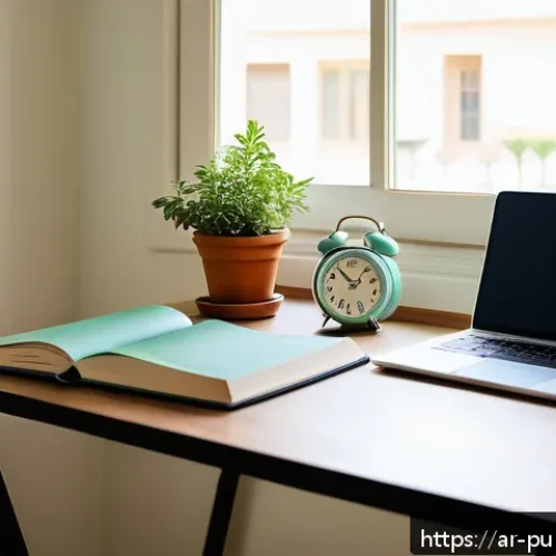 공공관리사 시험 준비 과정에서의 시간 관리 방법 - A serene and organized home study corner designed for an Arabic-speaking student, featuring a quiet ...