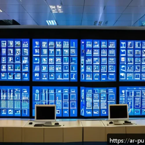 공공관리사와 관련된 산업 동향과 최신 기술 - A modern public facility maintenance control room in an Arabic city, featuring large digital screens...