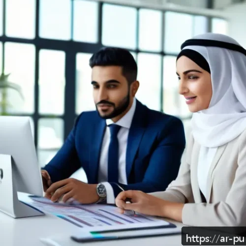 공공관리사 자격증으로 진출할 수 있는 글로벌 시장 - A professional Middle Eastern man and woman in business attire collaborating in a modern multicultur...