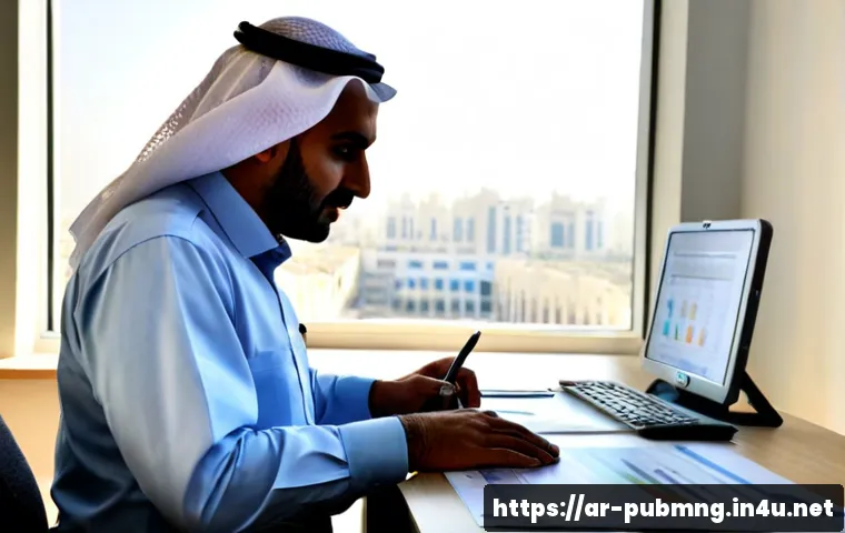 공공관리사 실무에서 자주 사용하는 소프트웨어 - Photorealistic public administration office in a modern Arab city, an Arab municipal manager in mode...